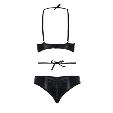 Комплект белья Passion NAVEL SET black S/M Black, трусики, лиф, кружевные и латексные вставки