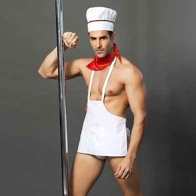 Чоловічий еротичний костюм кухаря "Умілий Джек" One Size: сліпи, фартух, хустка і ковпак, Белый/красный