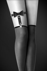 Гартер на ногу Bijoux Pour Toi - WITH BOW Black, сексуальна підв'язка з бантиком, екошкіра, Черный